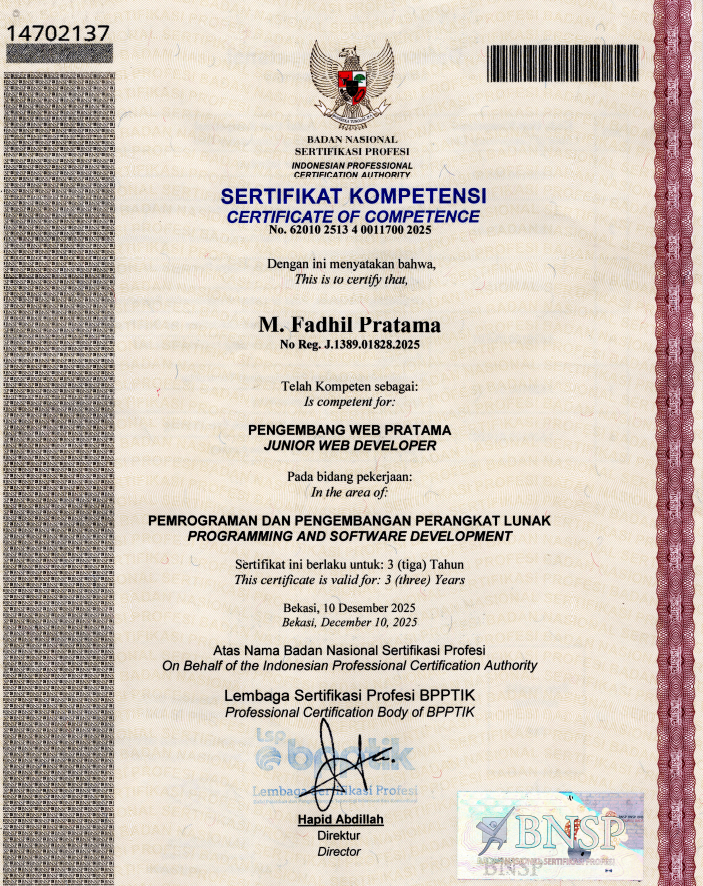 Sertifikat BNSP Junior Web Developer