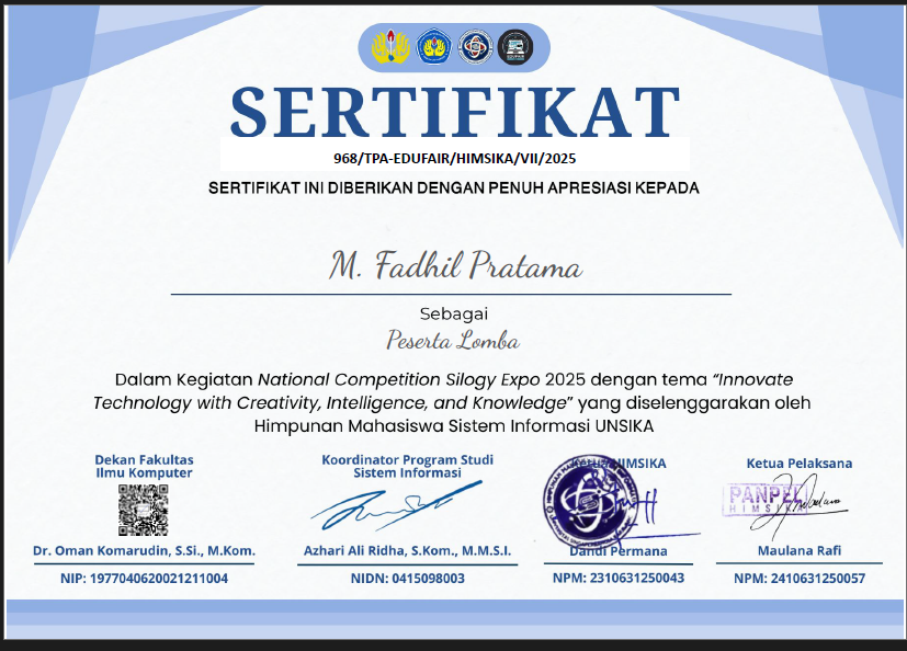 Sertifikat Peserta Lomba Silogy Expo 2025